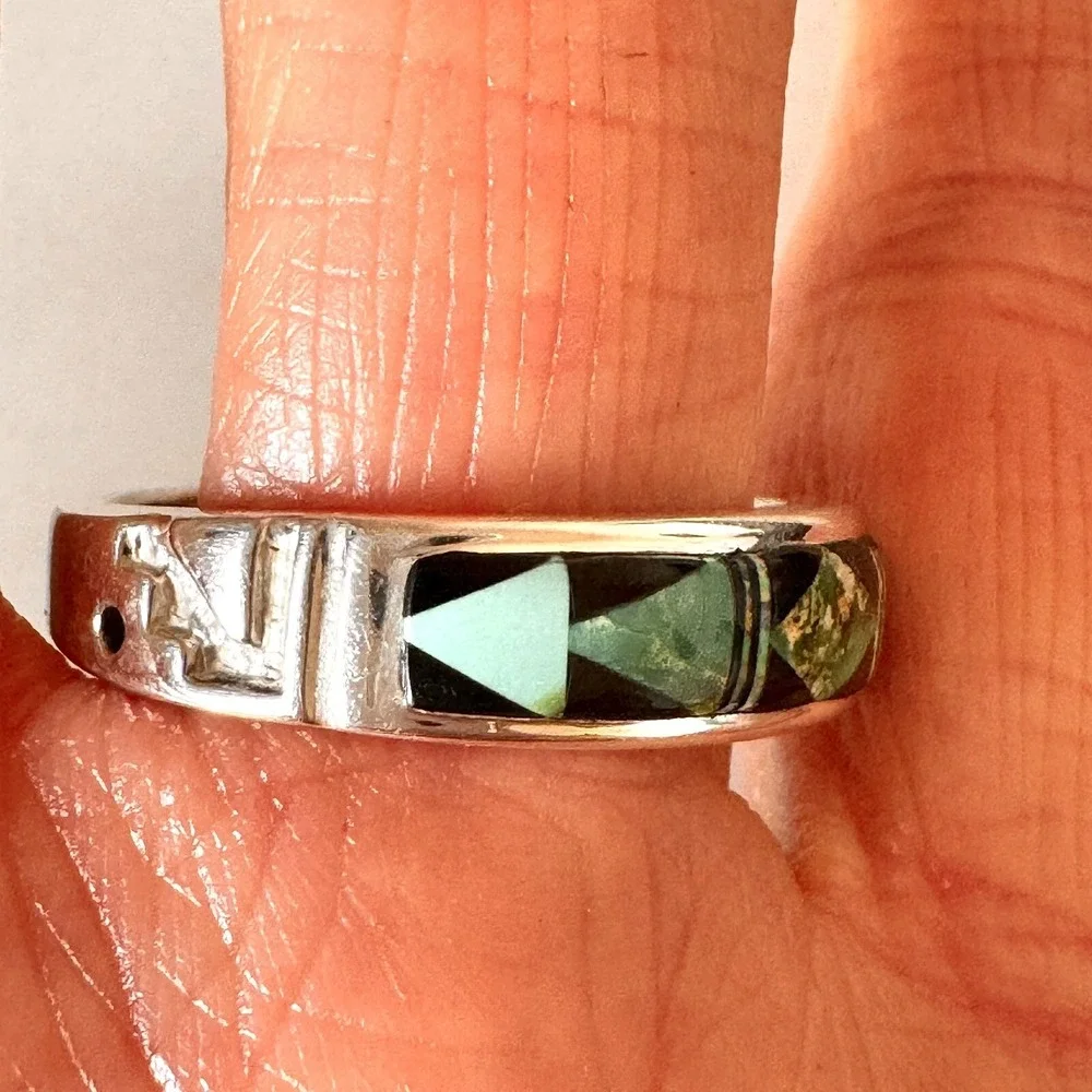 Navajo Inlay Turquoise Opal Multi Stone Wedding Band Ring Sz 13 7mm Mens Native
